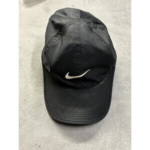 Nike Dri-Fit Feather Light Black OSFM Adjustable Running Jogging Hat Cap